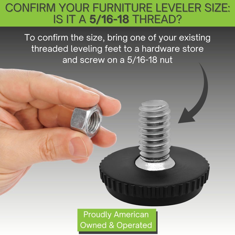 Project Patio 5/16-18 Stainless Steel Adjustable Furniture Levelers and Threaded Screw-in Leveling Feet Glides for Table and Chair Legs - 16-Pack - Image 2